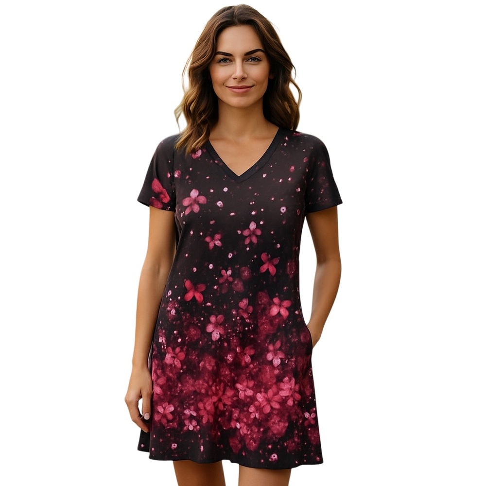 NWOT Casual Pink and Black V-Neck Mini Dress